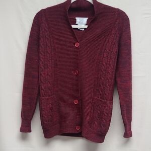 Vintage Bullock's Wilshire 100% Wool Cable Knit Cardigan - Burgundy